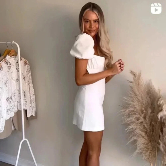 Zara Linen Blend Balloon Sleeve Strappy Back Mini Dress White Blogger Fav Sz M - Picture 4 of 10